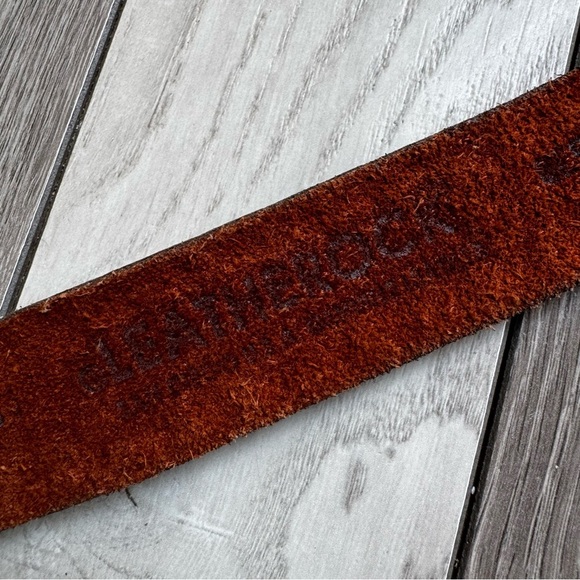 LeatherRock Vintage Tan Leather Belt W/Blue Studs And Multicolored Rock |Size:36 - Picture 10 of 11